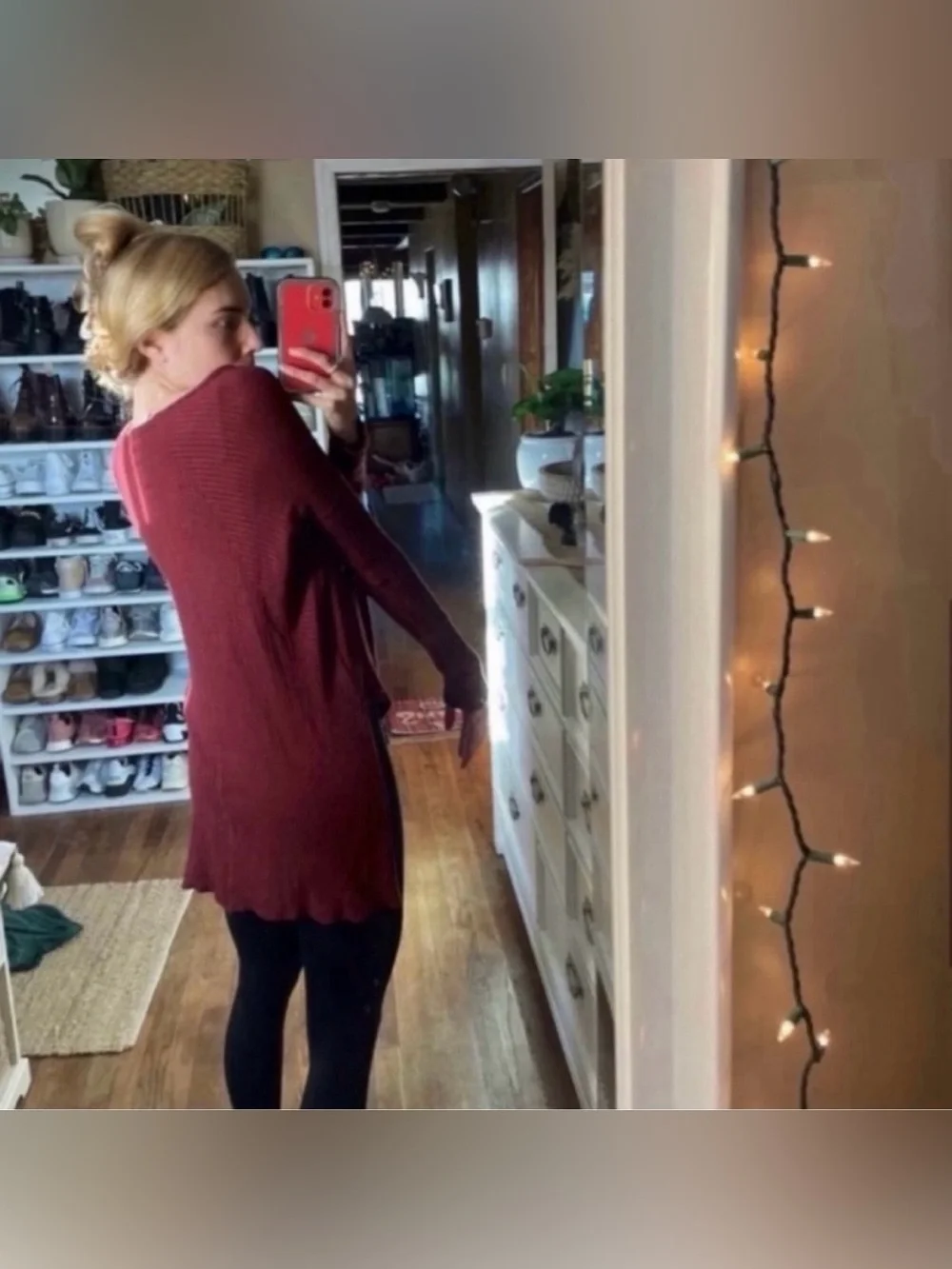 Free people waffle knit maroon long sleeve high low blouse in a size small
